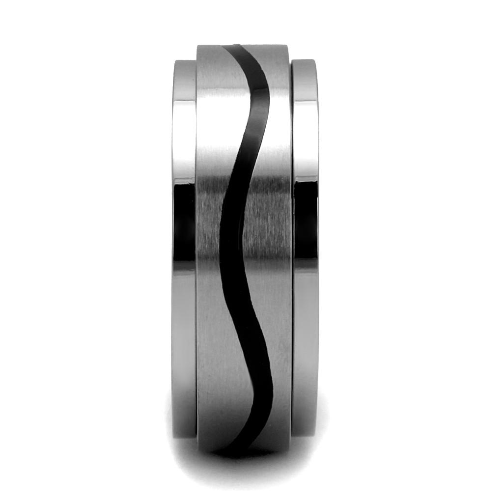 TK2929 - High polished (no plating) Stainless Steel Ring with Epoxy in Jet