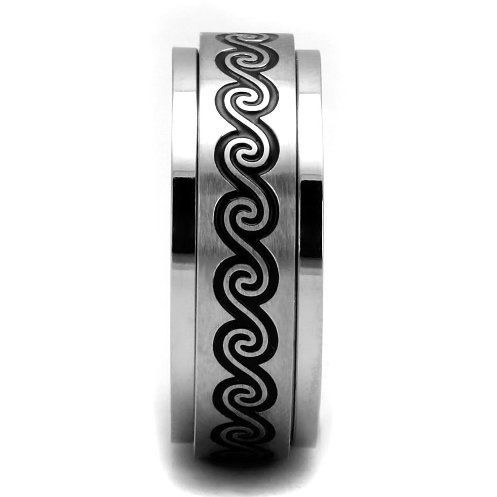TK2930 - High polished (no plating) Stainless Steel Ring with Epoxy in Jet
