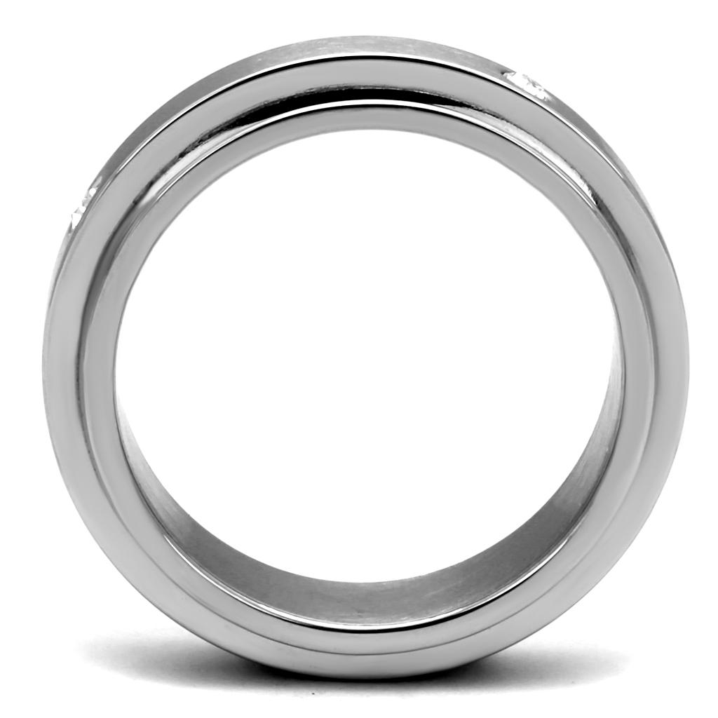 TK2933 - High polished (no plating) Stainless Steel Ring with AAA Grade CZ in Clear