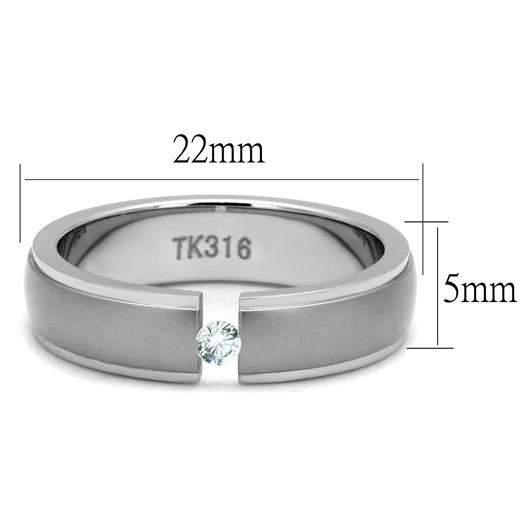 TK2935 - High polished (no plating) Stainless Steel Ring with AAA Grade CZ in Clear