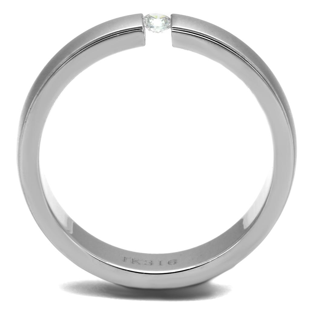 TK2935 - High polished (no plating) Stainless Steel Ring with AAA Grade CZ in Clear