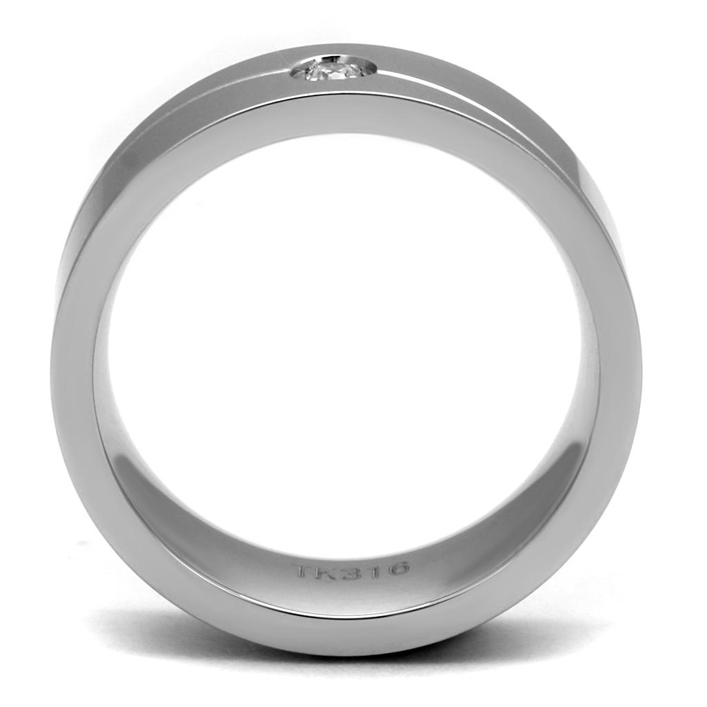 TK2937 - High polished (no plating) Stainless Steel Ring with AAA Grade CZ in Clear