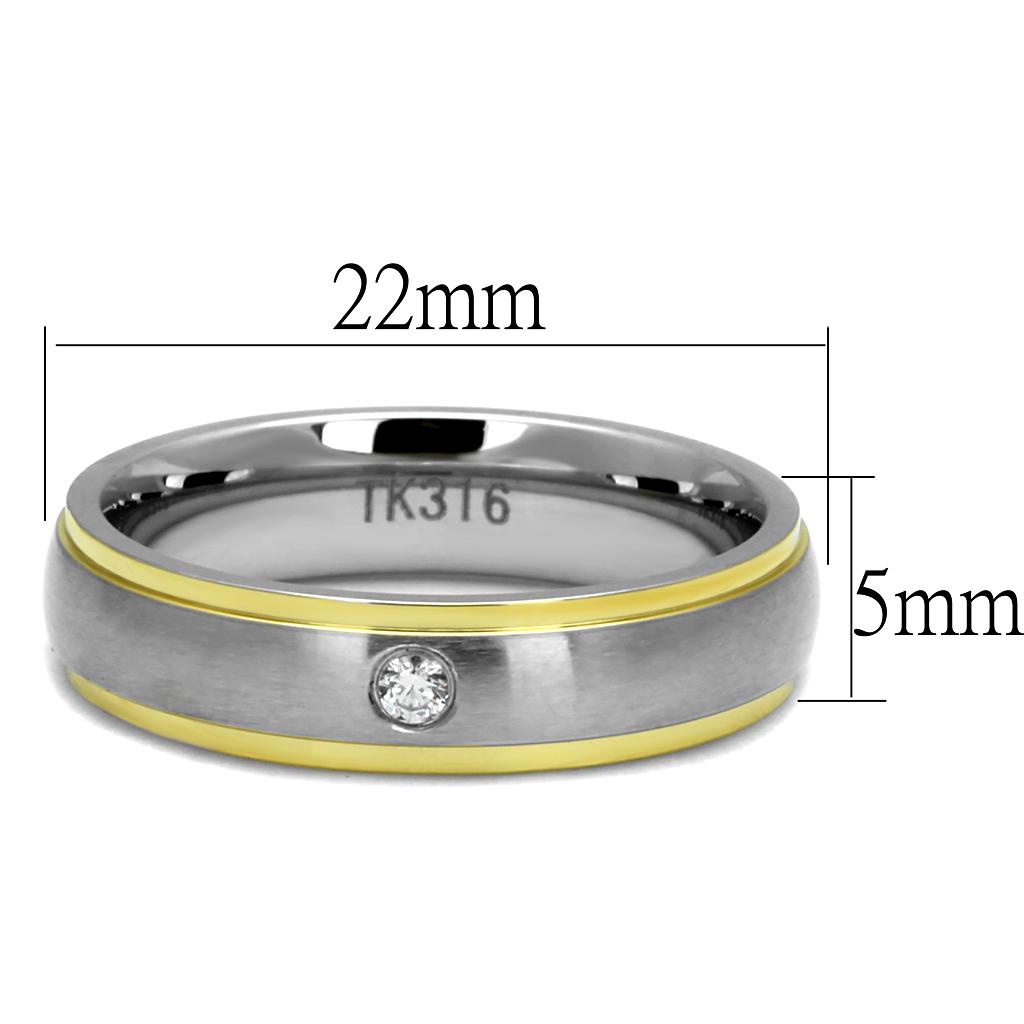 TK2938 - Two-Tone IP Gold (Ion Plating) Stainless Steel Ring with AAA Grade CZ in Clear