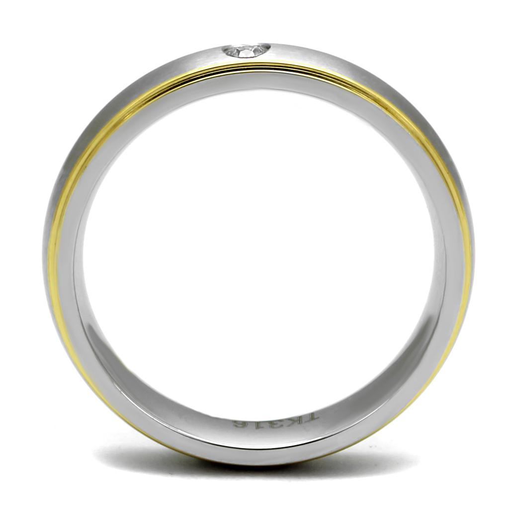 TK2938 - Two-Tone IP Gold (Ion Plating) Stainless Steel Ring with AAA Grade CZ in Clear