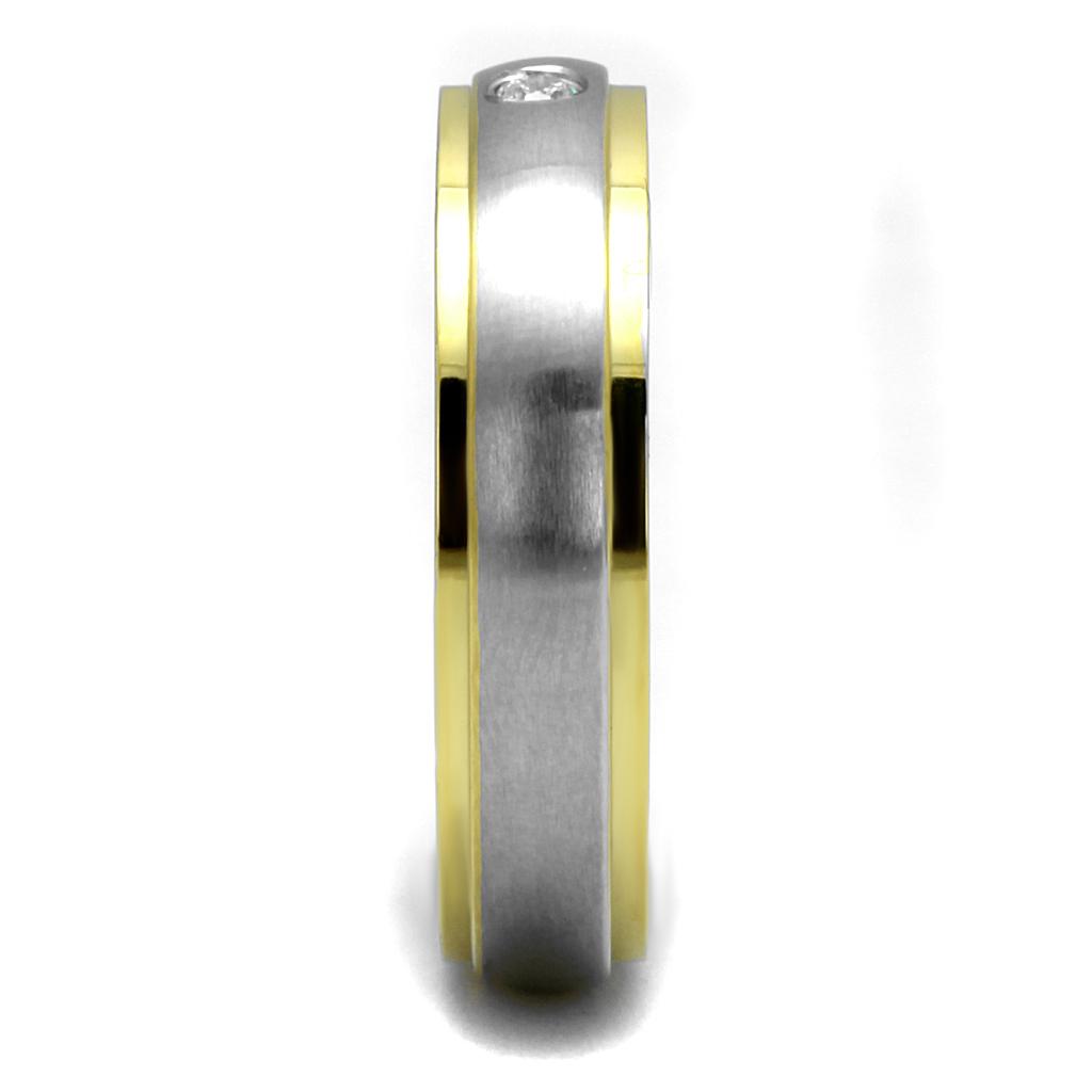 TK2938 - Two-Tone IP Gold (Ion Plating) Stainless Steel Ring with AAA Grade CZ in Clear