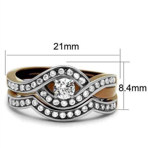 TK2953 - Two Tone IP Light Brown (IP Light coffee) Stainless Steel Ring with AAA Grade CZ in Clear