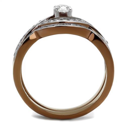 TK2953 - Two Tone IP Light Brown (IP Light coffee) Stainless Steel Ring with AAA Grade CZ in Clear