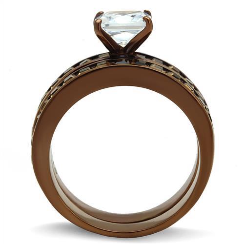 TK2954 - IP Coffee light Stainless Steel Ring with AAA Grade CZ in Clear