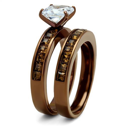 TK2954 - IP Coffee light Stainless Steel Ring with AAA Grade CZ in Clear