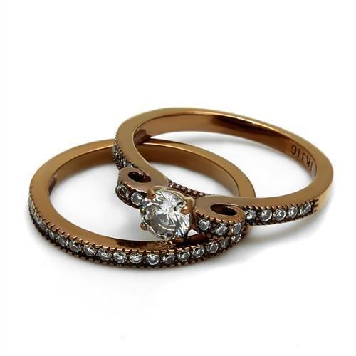 TK2955 - IP Coffee light Stainless Steel Ring with AAA Grade CZ in Clear