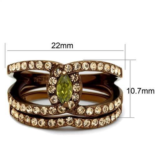 TK2956 - IP Coffee light Stainless Steel Ring with AAA Grade CZ in Olivine color