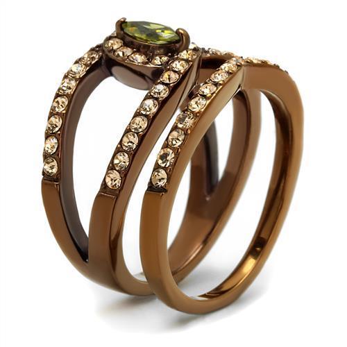 TK2956 - IP Coffee light Stainless Steel Ring with AAA Grade CZ in Olivine color
