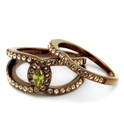 TK2956 - IP Coffee light Stainless Steel Ring with AAA Grade CZ in Olivine color