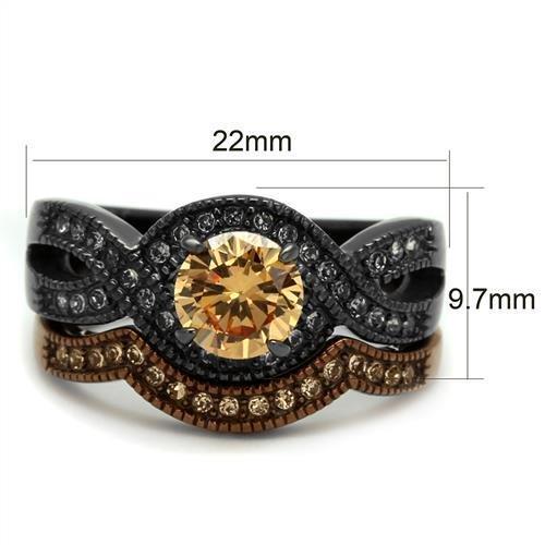 TK2957 - IP Light Black & IP Light coffee Stainless Steel Ring with AAA Grade CZ in Champagne