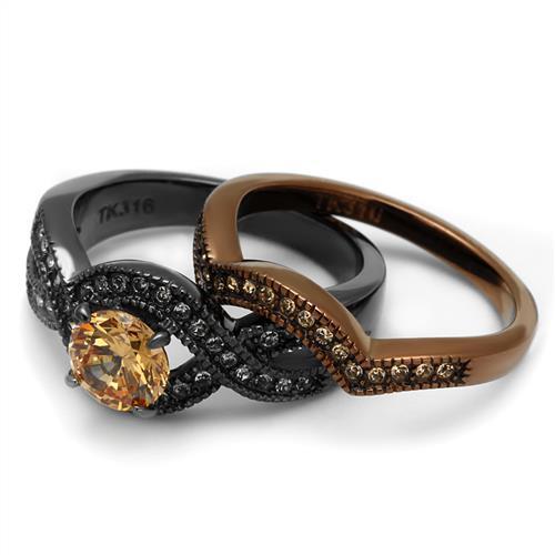 TK2957 - IP Light Black & IP Light coffee Stainless Steel Ring with AAA Grade CZ in Champagne