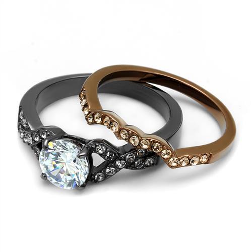 TK2958 - IP Light Black & IP Light coffee Stainless Steel Ring with AAA Grade CZ in Clear