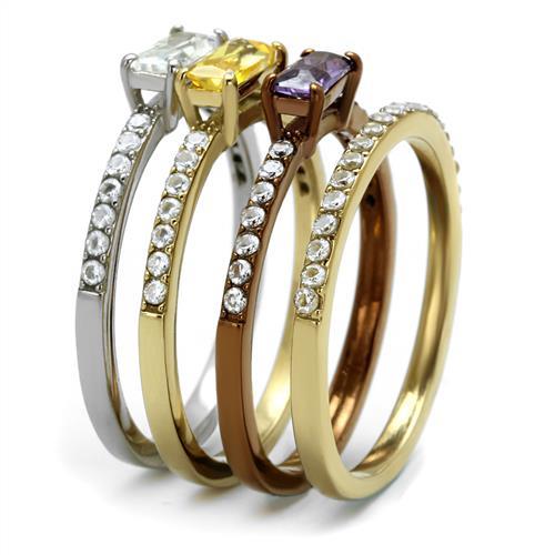 TK2960 - Three Tone IP (IP Gold & IP Light coffee & High Polished) Stainless Steel Ring with AAA Grade CZ in Multi Color