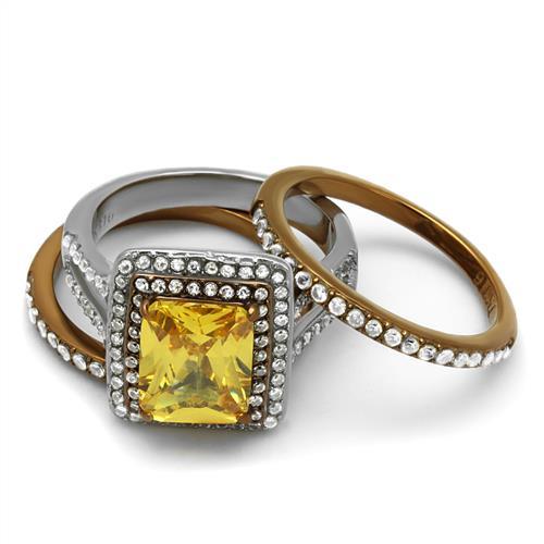 TK2962 - Two Tone IP Light Brown (IP Light coffee) Stainless Steel Ring with AAA Grade CZ in Topaz