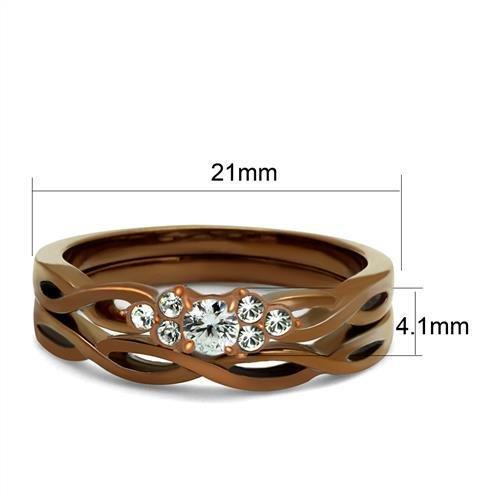 TK2963 - IP Coffee light Stainless Steel Ring with AAA Grade CZ in Clear