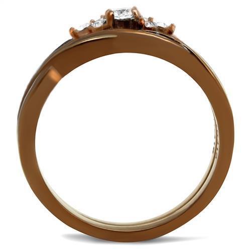 TK2963 - IP Coffee light Stainless Steel Ring with AAA Grade CZ in Clear