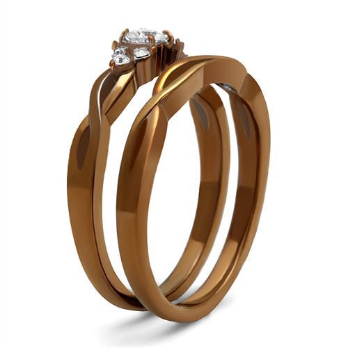 TK2963 - IP Coffee light Stainless Steel Ring with AAA Grade CZ in Clear