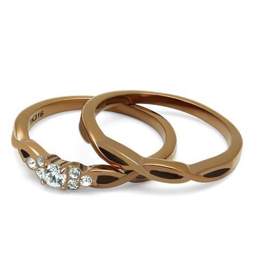 TK2963 - IP Coffee light Stainless Steel Ring with AAA Grade CZ in Clear