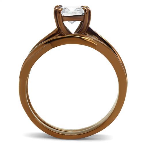 TK2964 - IP Coffee light Stainless Steel Ring with AAA Grade CZ in Clear