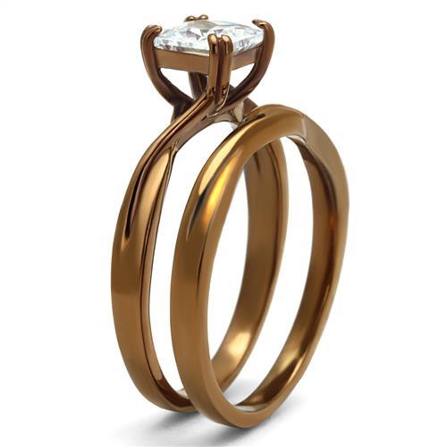 TK2964 - IP Coffee light Stainless Steel Ring with AAA Grade CZ in Clear