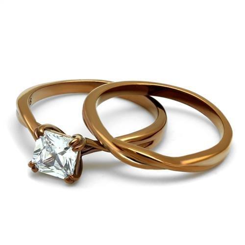 TK2964 - IP Coffee light Stainless Steel Ring with AAA Grade CZ in Clear