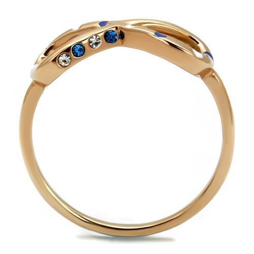 TK2966 - IP Rose Gold(Ion Plating) Stainless Steel Ring with Top Grade Crystal in Sapphire