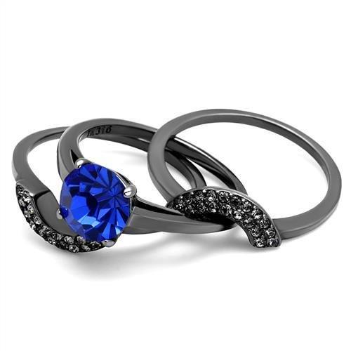 TK2969 - IP Light Black (IP Gun) Stainless Steel Ring with Top Grade Crystal in Sapphire