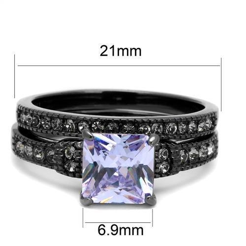 TK2970 - IP Light Black (IP Gun) Stainless Steel Ring with AAA Grade CZ in Light Amethyst