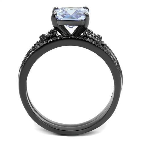 TK2970 - IP Light Black (IP Gun) Stainless Steel Ring with AAA Grade CZ in Light Amethyst
