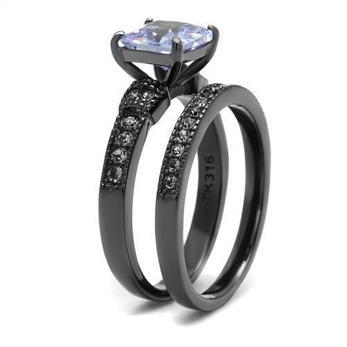 TK2970 - IP Light Black (IP Gun) Stainless Steel Ring with AAA Grade CZ in Light Amethyst