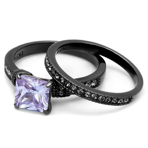 TK2970 - IP Light Black (IP Gun) Stainless Steel Ring with AAA Grade CZ in Light Amethyst