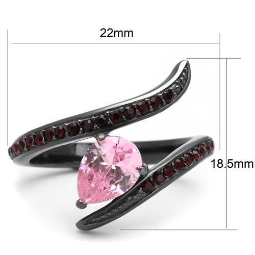 TK2972 - IP Light Black (IP Gun) Stainless Steel Ring with AAA Grade CZ in Rose