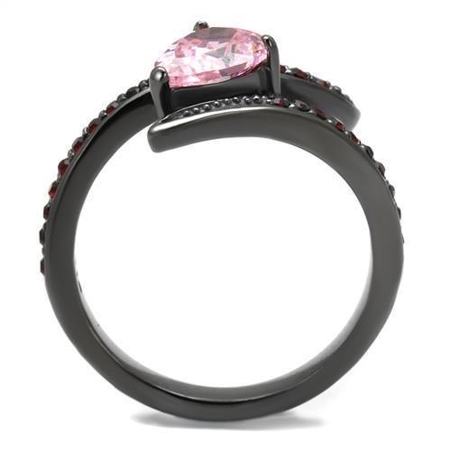 TK2972 - IP Light Black (IP Gun) Stainless Steel Ring with AAA Grade CZ in Rose