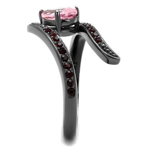 TK2972 - IP Light Black (IP Gun) Stainless Steel Ring with AAA Grade CZ in Rose