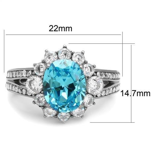 TK2977 - High polished (no plating) Stainless Steel Ring with AAA Grade CZ in Sea Blue
