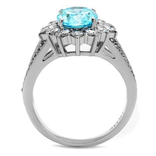 TK2977 - High polished (no plating) Stainless Steel Ring with AAA Grade CZ in Sea Blue