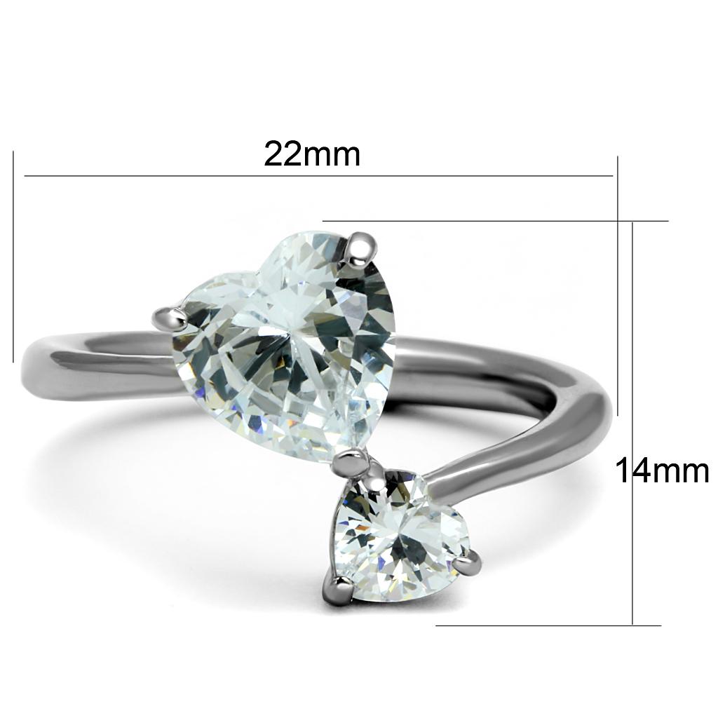 TK2981 - High polished (no plating) Stainless Steel Ring with AAA Grade CZ in Clear