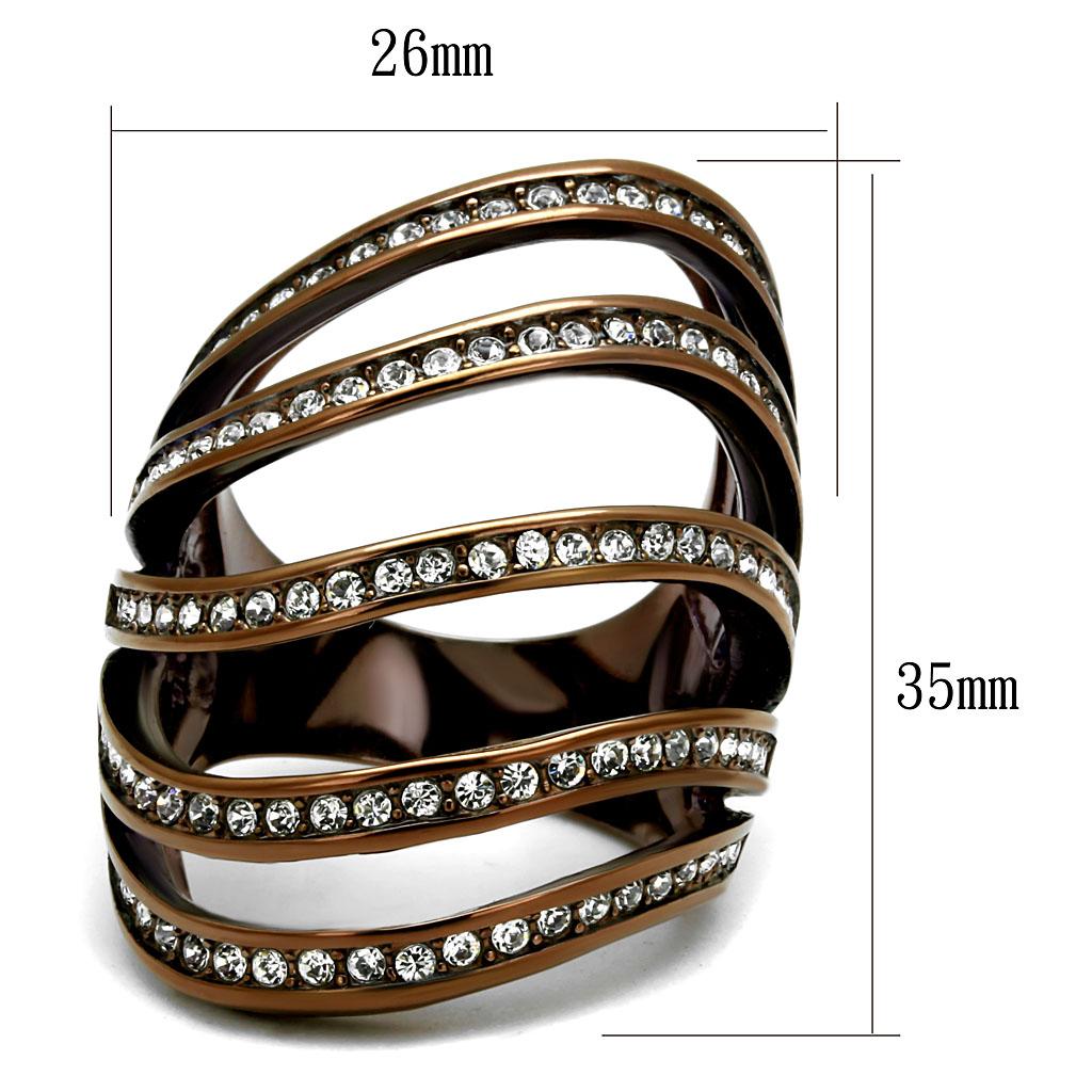 TK2985 - IP Coffee light Stainless Steel Ring with Top Grade Crystal in Clear
