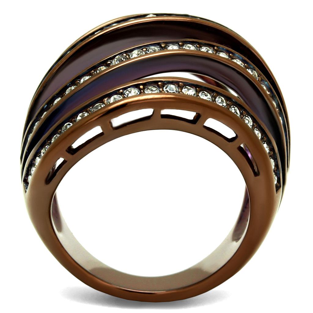 TK2985 - IP Coffee light Stainless Steel Ring with Top Grade Crystal in Clear