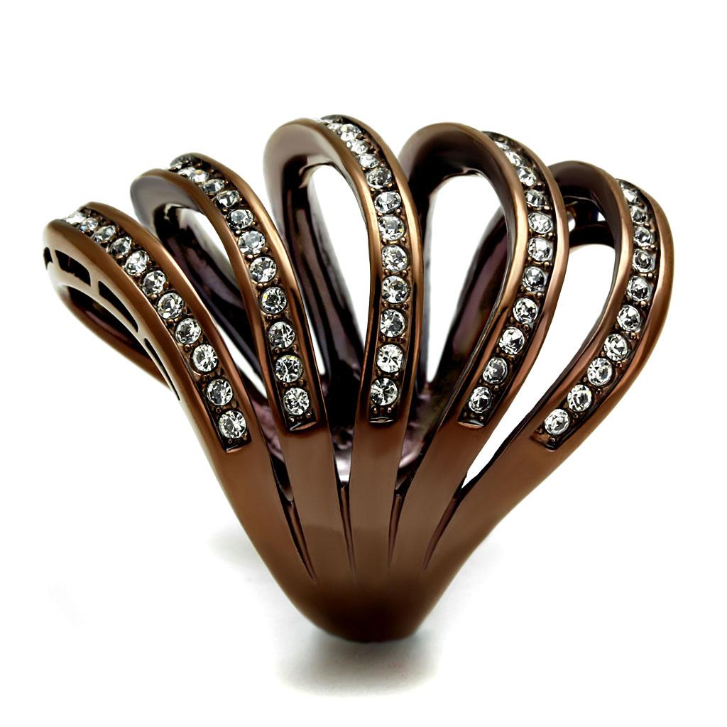 TK2985 - IP Coffee light Stainless Steel Ring with Top Grade Crystal in Clear
