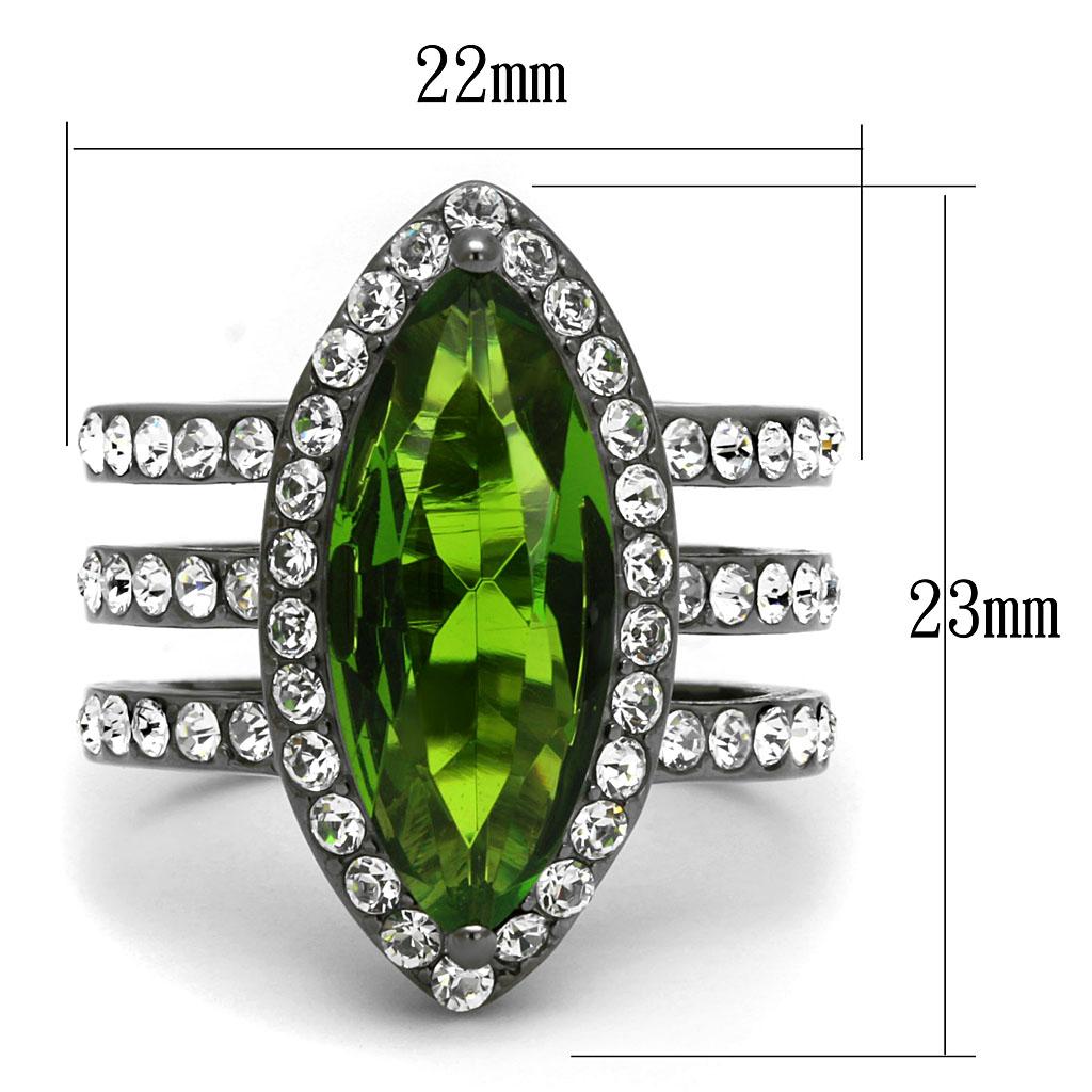 TK2989 - IP Light Black (IP Gun) Stainless Steel Ring with Synthetic Synthetic Glass in Peridot