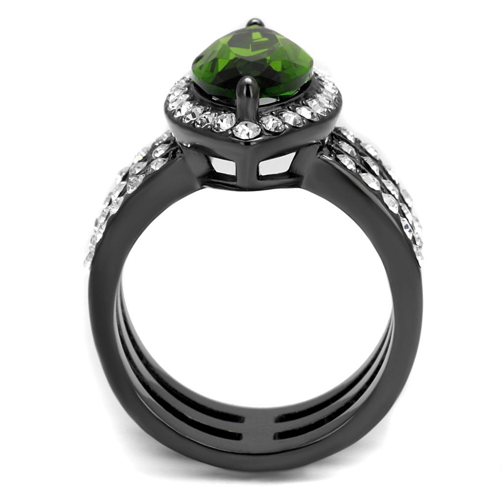 TK2989 - IP Light Black (IP Gun) Stainless Steel Ring with Synthetic Synthetic Glass in Peridot