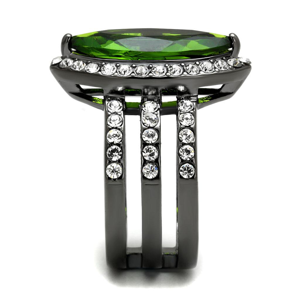 TK2989 - IP Light Black (IP Gun) Stainless Steel Ring with Synthetic Synthetic Glass in Peridot