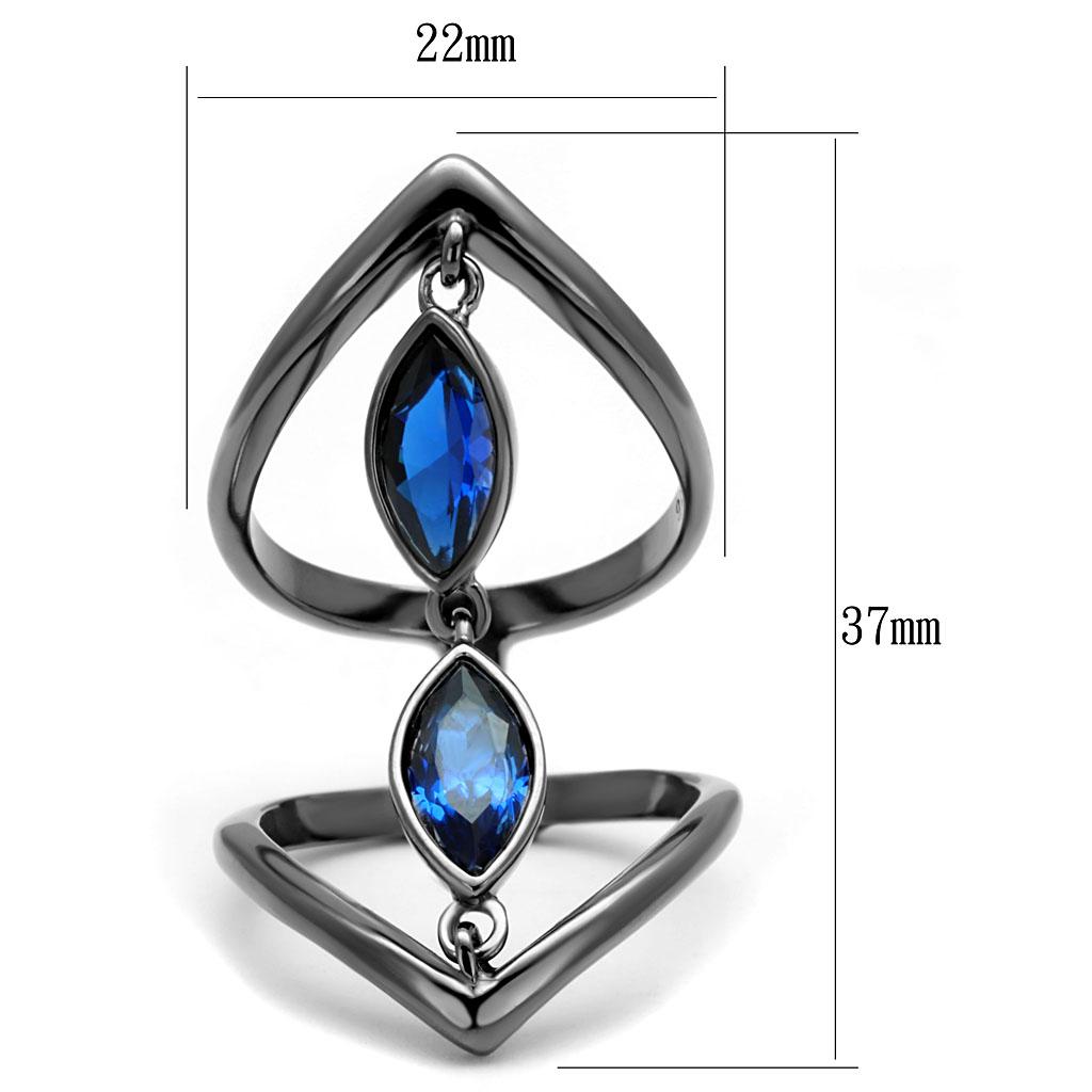 TK2990 - IP Light Black (IP Gun) Stainless Steel Ring with Synthetic Spinel in London Blue