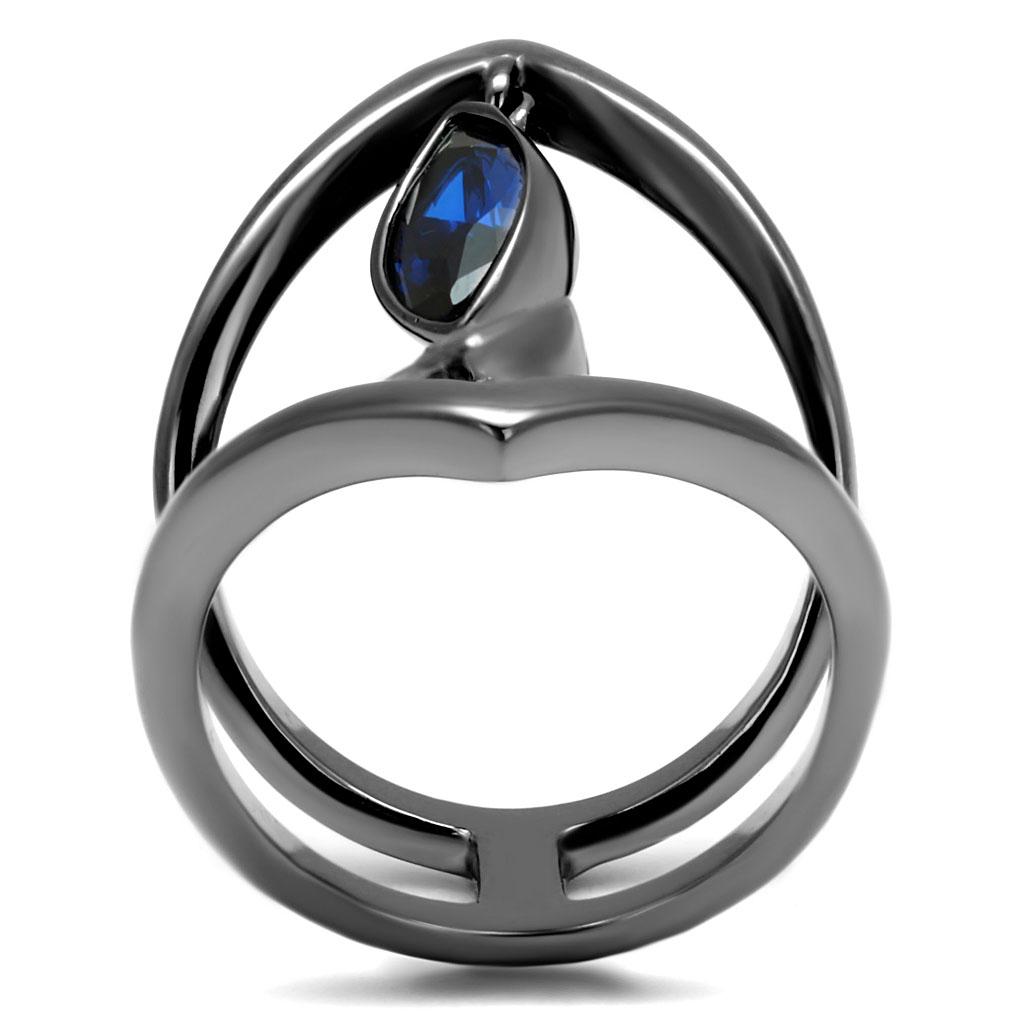 TK2990 - IP Light Black (IP Gun) Stainless Steel Ring with Synthetic Spinel in London Blue