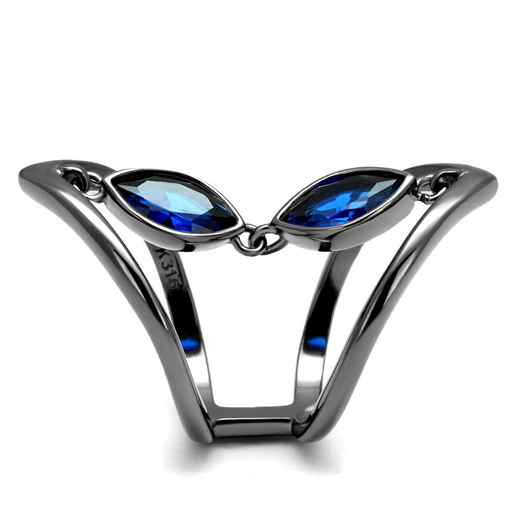 TK2990 - IP Light Black (IP Gun) Stainless Steel Ring with Synthetic Spinel in London Blue